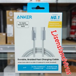 Kabel Data Anker Zolo Kabel Charger 240W PD PPS C to C Cable Nylon Braided A8060 - WHITE 6FT Kabel Data Anker Zolo Kabel Charger 240W PD PPS C to C Cable Nylon Braided A8060 - WHITE 6FT