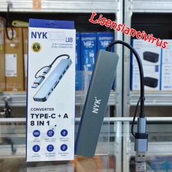 USB HUB NYK U8 8 in 1 Converter Dual Connector Type-C & USB A High Speed 5Gbps USB 3.0 SD MicroSD Jack 3.5mm Audio Hub