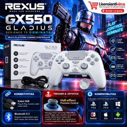 Stik Rexus Gladius GX550 Gamepad Wireless Controller - Mechanical Switch Buttons & 4 Macro Button Stick Controller PS3, PS4, PC, Switch, iOS, dan Android