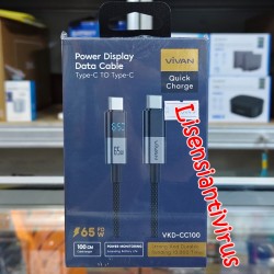 Kabel Data TypeC to Typec 65Watt VIVAN VKD-CC100 USB-C to USB-C Kabel Data Cable 1m 65watt Fast Charging LED Display